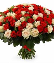 Bouquet of 101 roses of three flowers