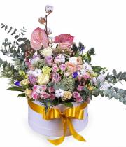 Designer flower arrangement in a large box