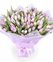 101 pink and white tulip in a bouquet
